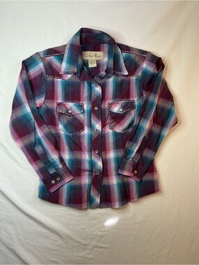 Girls' Purple Plaid Button-Down Shirt